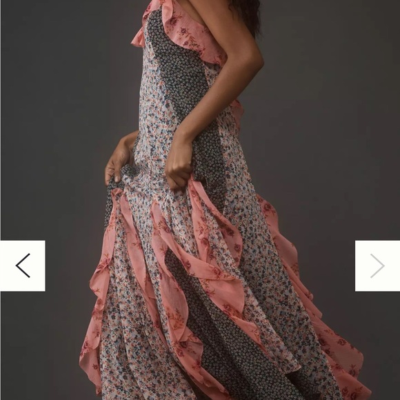 Anthropologie Sleeveless V-Neck Ruffle Midi Maxi Dress Floral - Picture 3 of 12